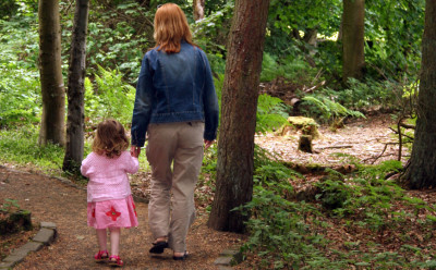 mom and daughter in nature, forrest