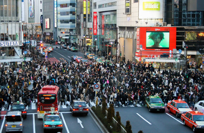 Busy crosswalk in Japan; sub-replacement fertility