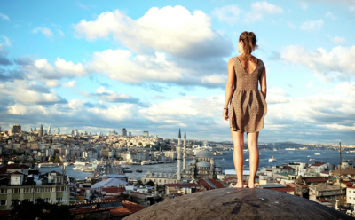 Photo by Christopher L. on Flickr; young woman looking over Istanbul, Turkey