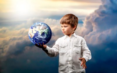 Child holding the world, earth day, climate change